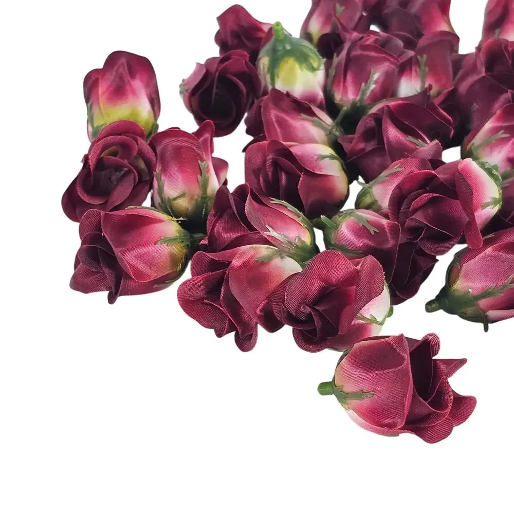 50 Wine Red Satin Rose Buds Stemless Wedding Floral Craft DIY 2 inch Burgundy